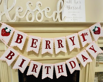 Berry 1st Birthday ,Sweet One Strawberry Birthday Decorations ,Strawberry Birthday Banner ,Girl First Birthday, Sweet One banner, Strawberry