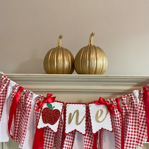 Apple 1st Birthday High Chair Banner: Red Glitter Apple Party Decor