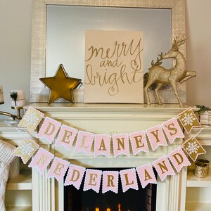 Winter Onederland Banner: Gold & Pink Snowflake 1st Birthday Decor