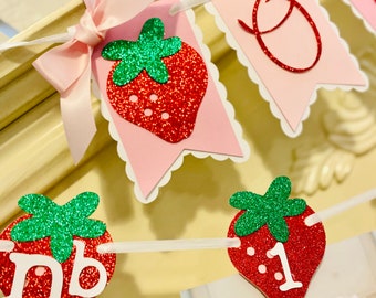 Berry 1st Birthday , Strawberry High Chair Banner, Strawberry 12 Month Photo Banner Sweet One Strawberry Birthday Decorations ,Strawberry