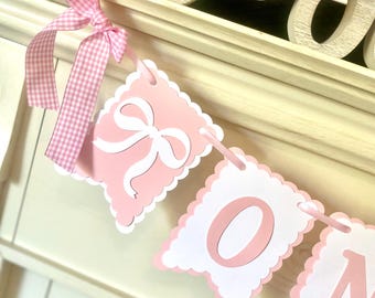 Pink Bow ONE High Chair Banner: Girl 1st Birthday Party Decor