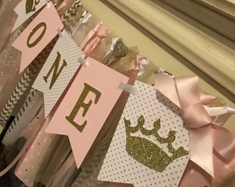 Pink and Gold First Birthday Banner. Princess birthday banner. Princess birthday party .First Birthday Girl Decorations