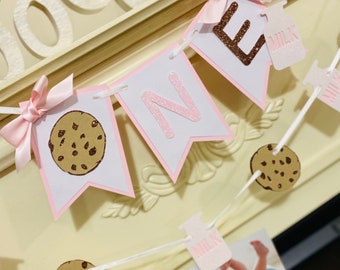 Milk and Cookies Decor , Milk and Cookie High Chair Banner, Milk & Cookies 1st Birthday,  Cookies 12 Month Photo Banner , Girl 1st Birthday