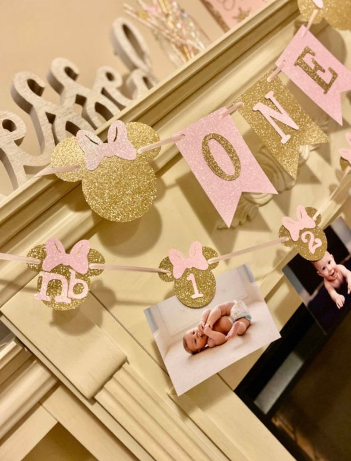 Pink and Gold Minnie Mouse Banner Minnie Mouse Birthday - Etsy