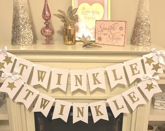 Banner de estrella Twinkle Twinkle Little Star, rosa y dorado, decoración para baby shower