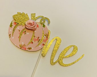 Pumpkin Cake Topper ,Pumpkin 1st Birthday ,Pumpkin Birthday Cake Topper , Pink and Gold Cake decoration , Girl first Birthday