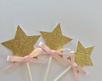 Pink and Gold first  Birthday - Twinkle Twinkle Little Star - First Birthday Party - Star Cupcake Toppers