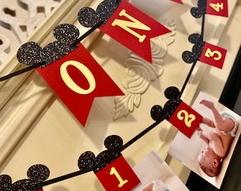 Mickey Mouse 1st Birthday Banner: Photo Banner & High Chair Decor