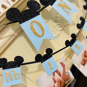 Mickey Mouse Birthday Party Decorations, Mickey Mouse High Chair Banner,  Mickey 12 Month photo Banner, Mickey 1st Birthday Chair Banner