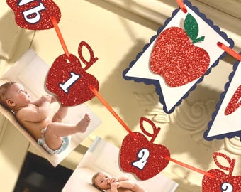 Apple 1st Birthday Photo Banner, Apple of My Eye Party Decor
