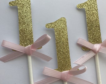 Birthday Cupcake Toppers, Pink And Gold  1st Birthday Decor , cupcake Birthday Ideas ,  One Cupcake Topper