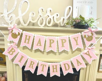 Minnie Happy Birthday Banner,  Girl 1st Birthday Party Decor , Oh Twodles Decorations