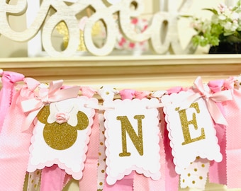 Minnie Mouse Birthday Decorations , Smash Cake Banner,Minnie Mouse One Banner, Girl First Birthday Banner
