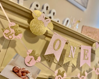 Minnie Mouse 1st Birthday Banner: Pink Gold Photo Banner