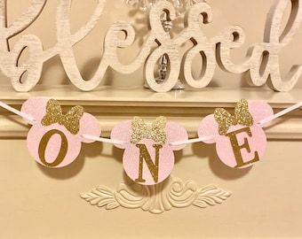 Minnie Mouse High Chair Banner: Pink & Gold 1st Birthday Decor