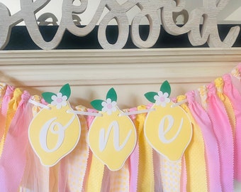Lemon First Birthday High Chair Banner, Pink Lemonade Party Decor