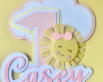 Sunshine First Birthday Cake Topper,  First Trip Around Sun Party Decor,