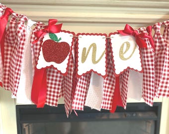 Apple High Chair Banner:Apple Of  My Eye   First Birthday Party Decor