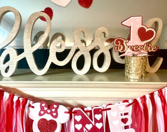 Sweetheart Birthday Banner,Minnie Mouse Birthday Decorations  ,Valentine Birthday Decorations,Valentines High Chair Banner, Valentines Decor