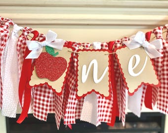 Apple First Birthday High Chair Banner, Apple Party Decor