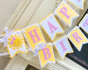 Sunshine Birthday Banner: You Are My Sunshine Decorations , Pink and Yellow Party Decor