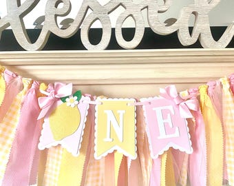 Lemonade Birthday Banner, Yellow Pink Summer Party Decorations , Lemon Birthday Decor