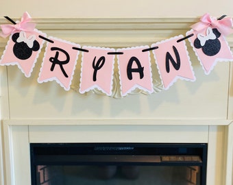 Minnie Mouse Birthday Banner: Pink and Black Minnie Party , Oh Two Dle Sign