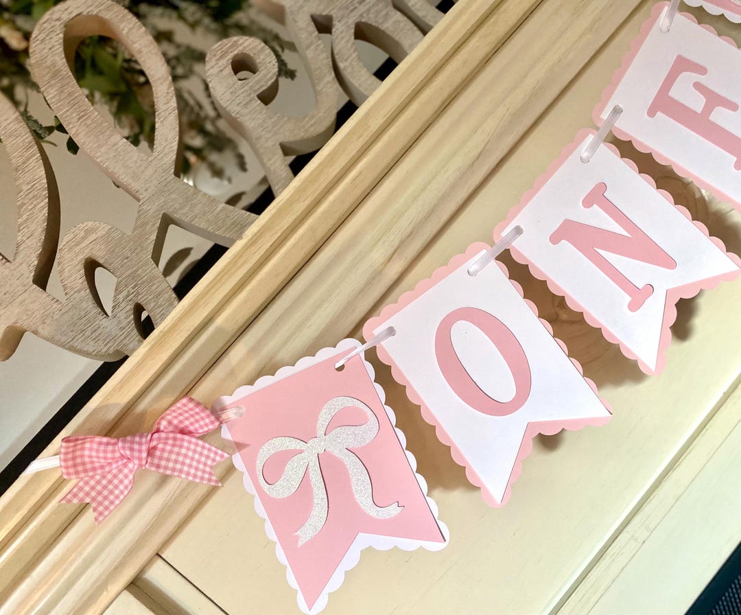 Pink Bow 1st Birthday Banner , Bow High Chair Banner, Girl Pink Bow ...