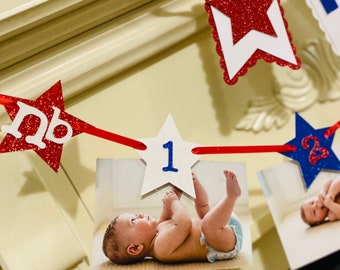 4th of July High Chair Banner, Little Firecracker 1st Birthday Photo Banner