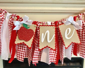 Apple First Birthday High Chair Banner: Apple Of My Eye Party Decor