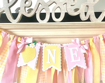 Lemonade First Birthday High Chair Banner, Yellow & Pink Lemon  Party Decor