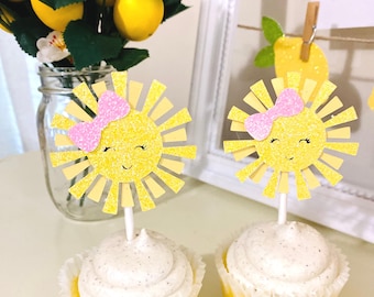 Sunshine 1st Birthday Cupcake Toppers :Sun Party Decor