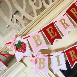 Strawberry 1st Birthday Banner:  Berry Sweet One Party Decor
