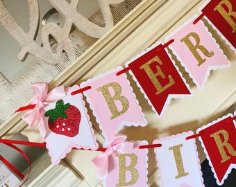 Strawberry 1st Birthday Banner:  Berry Sweet One Party Decor