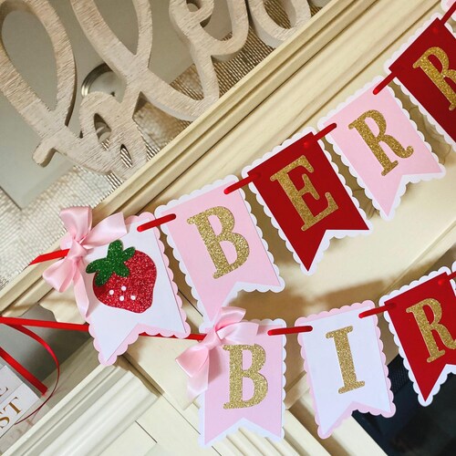 Strawberry 1st Birthday Banner:  Berry Sweet One Party Decor