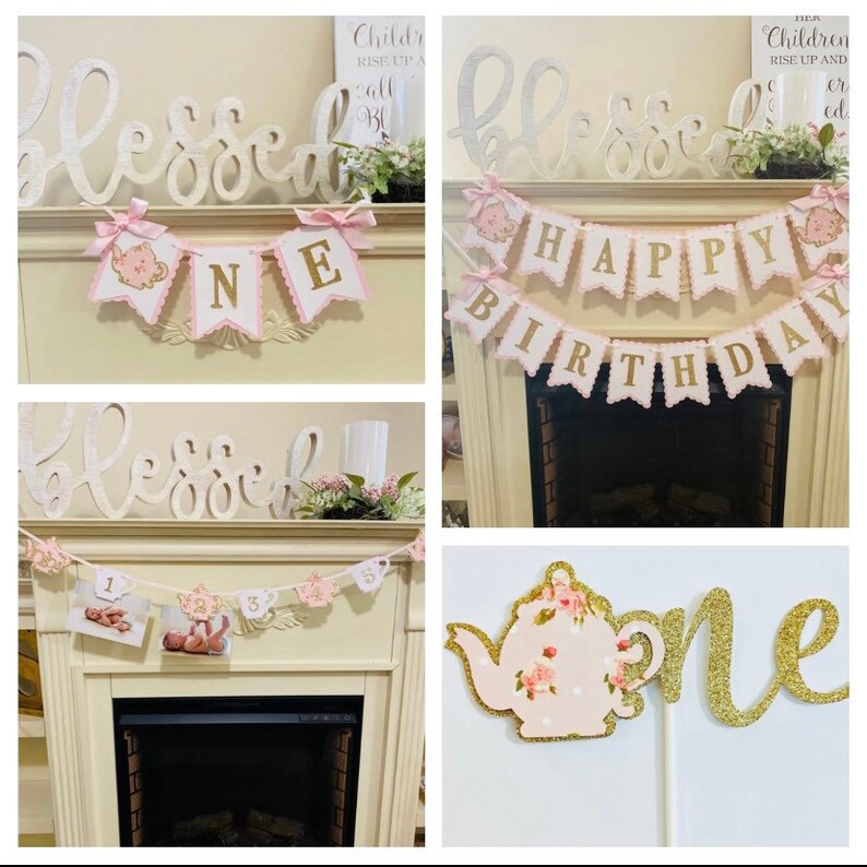 Tea Party Birthday Tea for Two Tea Party Birthday Bundle Par Tea Decor Tea Party Banner Tea Party cake Topper Girl 1st