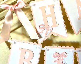Pink Bow 1st Birthday Banner: Coquette Party Decor