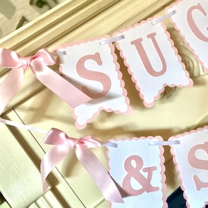 Sugar  and Spice Baby Girl Shower Banner, Coquette Pink and White Baby Shower Decorations , Girl Baby Shower Decor , Bow Baby Shower Party