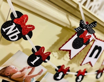 Minnie Mouse 1st Birthday Banner: Black, Red, and Glitter