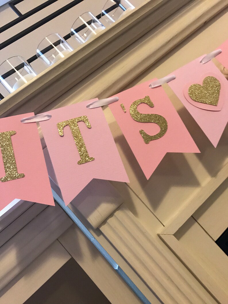 Pink and Gold Baby Shower, gender reveal Banner, Baby Shower decorations, Its A Girl Banner Bild 4