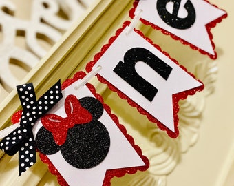 Minnie Mouse High Chair Banner: Red & Black First Birthday Decor