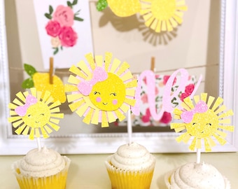 Adornos para cupcakes "Eres mi rayo de sol", para el primer cumpleaños de niña, decoración para fiesta temática del sol.