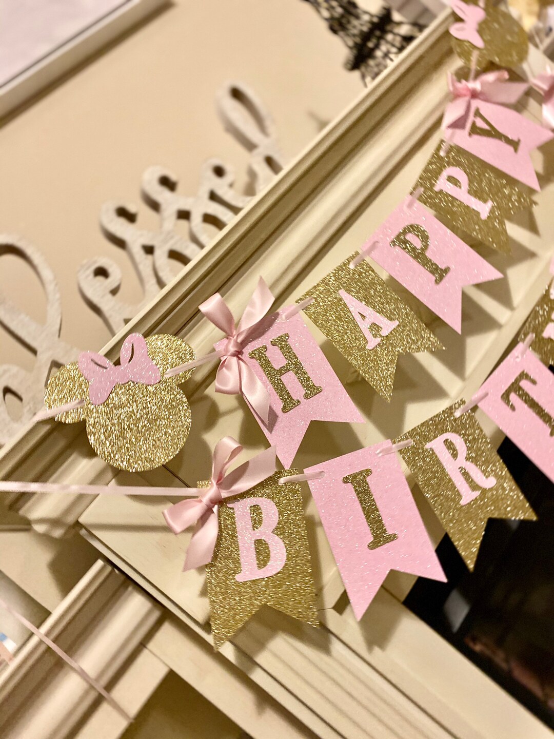 Pink and Gold Minnie Mouse Banner Minnie Mouse Birthday - Etsy
