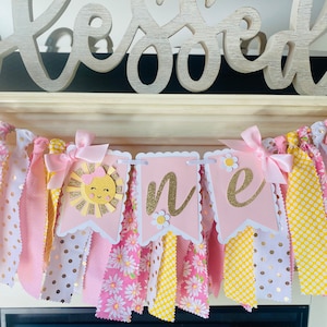 Sunshine First Birthday High Chair Banner: Pink & Yellow ONE Garland