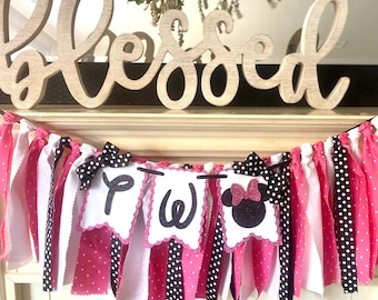 Minnie Mouse 1st Birthday Banner, Pink and Black Party Decor