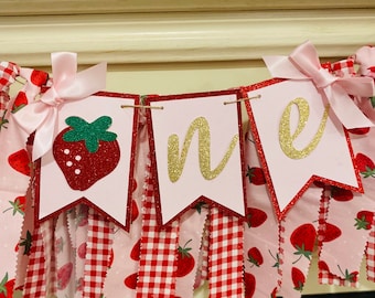 Strawberry First Birthday High Chair Banner : Berry Sweet 1st Birthday  Party decor