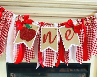 Apple High Chair Banner:  Girl First Birthday Party Decor