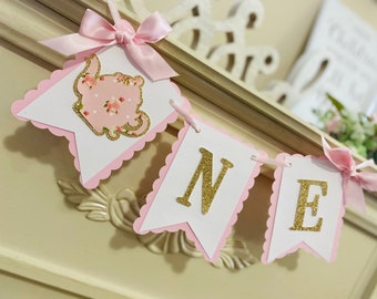 Tea Party high chair banner, Tea Party Birthday decorations, Tea Party Banner, Pink and Gold 1st Birthday, girl First Birthday, Tea for two