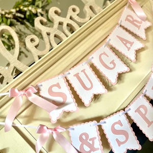 Sugar & Spice Birthday Banner, Bow 1st Birthday Decorations , Pink and White Birthday Banner, Girl First Birthday , Bow Birthday Party Decor