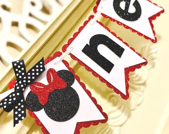 Minnie Mouse High Chair Banner: Red & Black 1st Birthday Decor